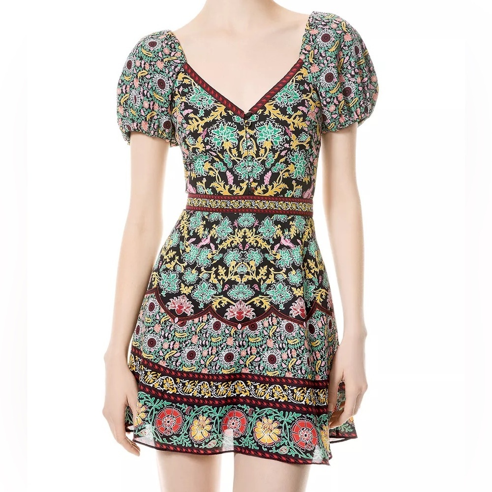 Alice + Olivia Dana Puff Sleeve Floral Mini Dress Spring Summer 2